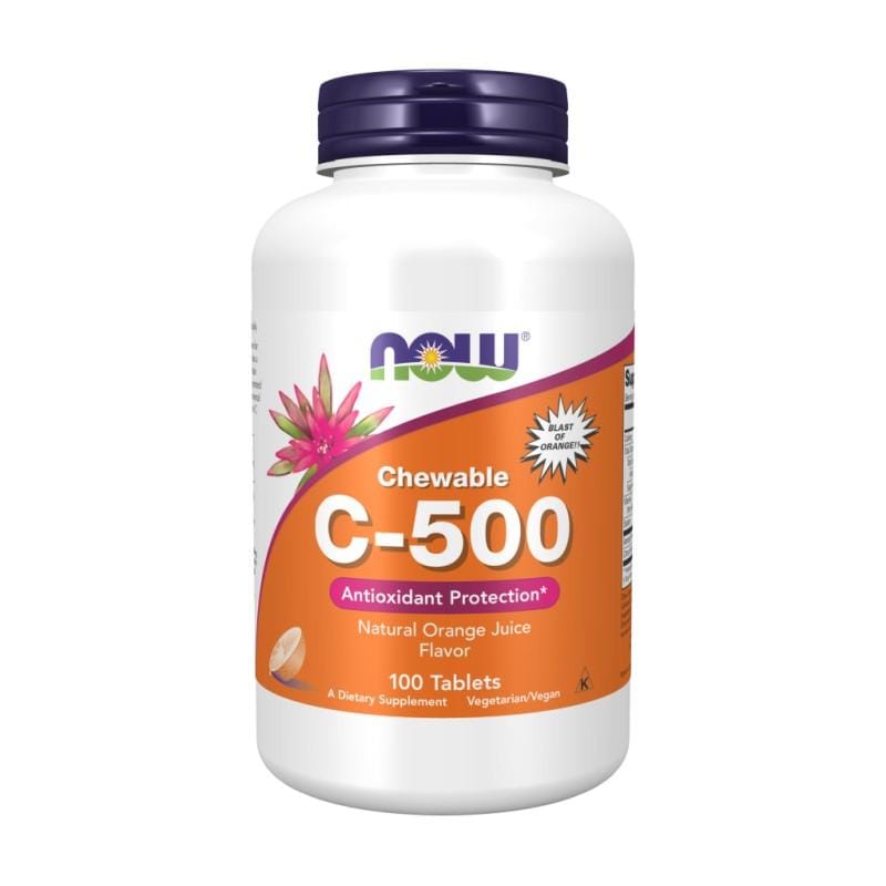 Vitamín C-500 s pomarančovou príchuťou NOW (100 žuvacích tabliet)
