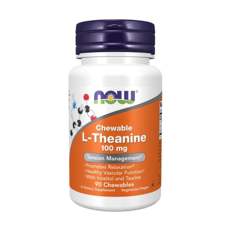 L-teanín NOW, 100 mg (90 žuvacích tabliet)
