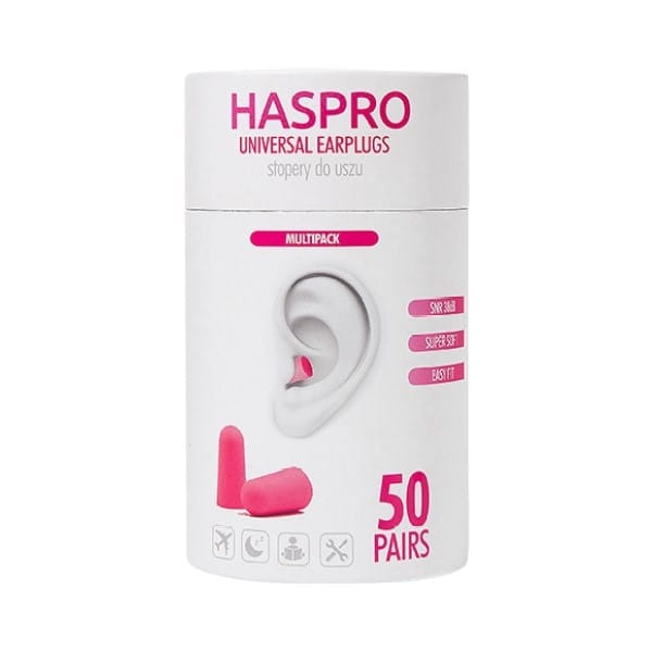 Penové štuple do uší Tube50 - ružová farba, Haspro (100 kusov)