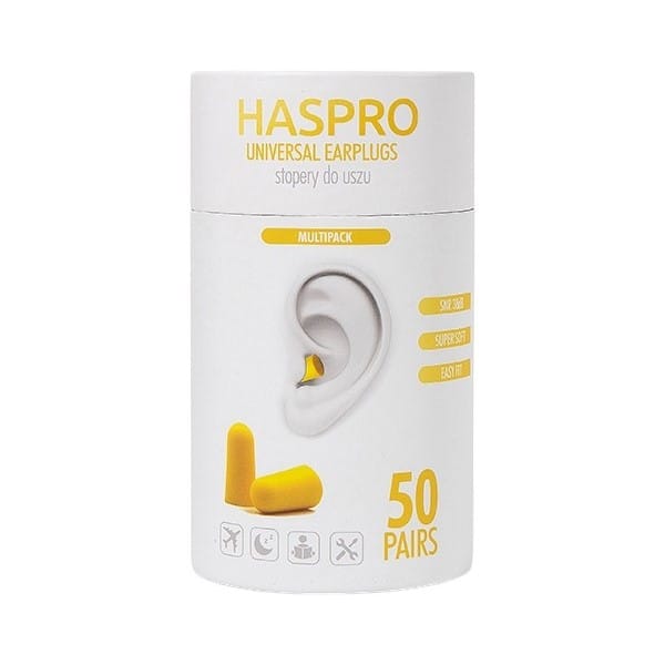 Penové štuple do uší Tube50 - žltá farba, Haspro (100 kusov)