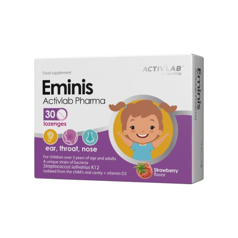 Probiotiká pre zdravie uší, hrdla a nosa pre deti Eminis Activlab (30 pastiliek)