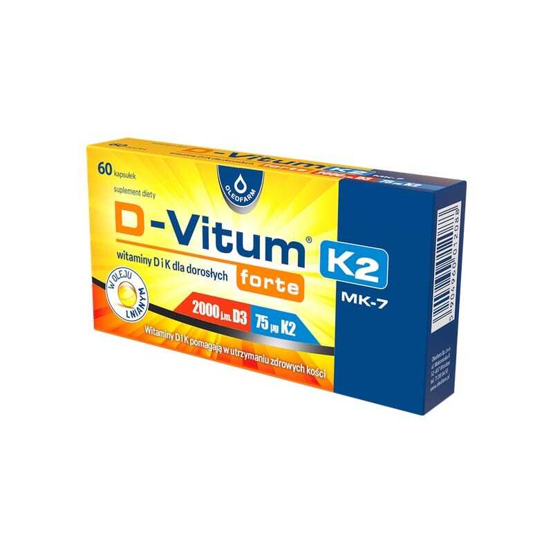 Vitamín D3 2000 IU a K2 MK-7 D-Vitum Forte Oleofarm (60 kapsúl)