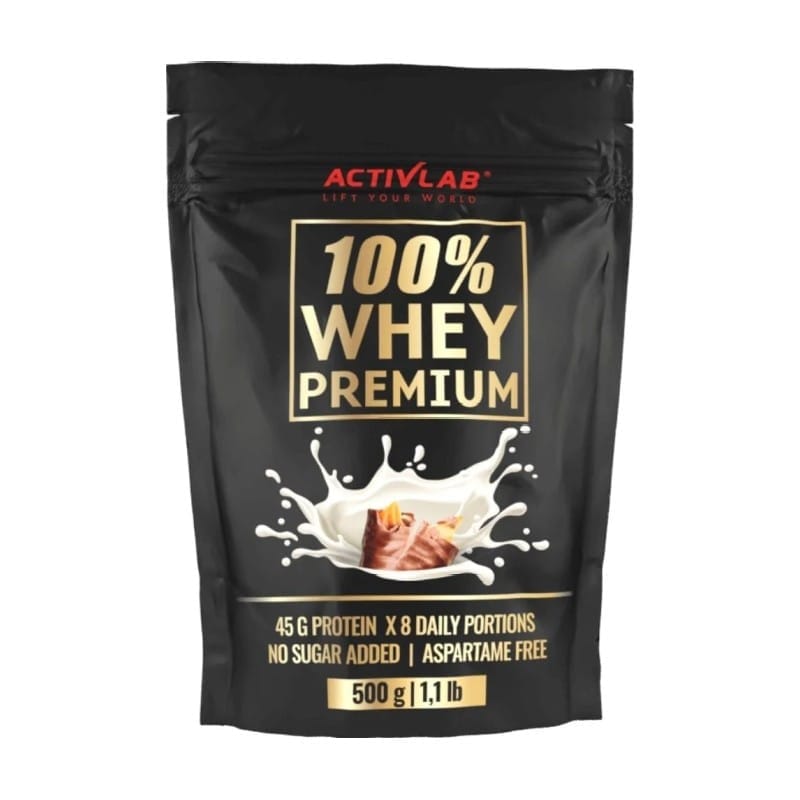 100% Whey Premium proteín s príchuťou karamelu a čokolády Activlab (500 g)
