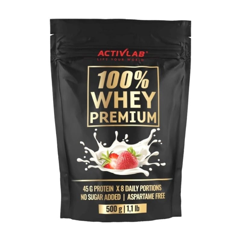 100% Whey Premium proteíny s jahodovou príchuťou Activlab (500 g)