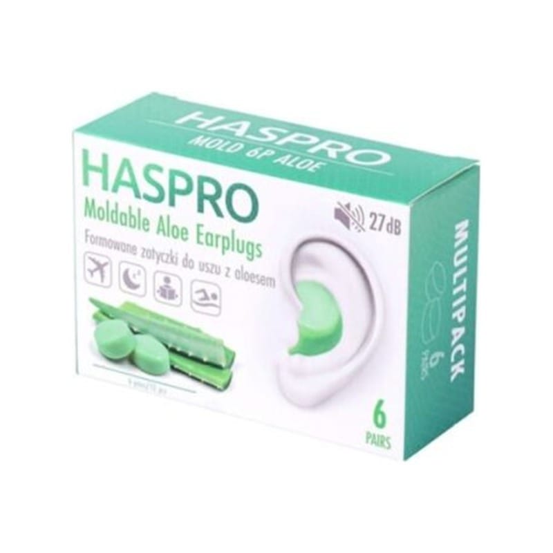Silikónové štuple do uší s aloe vera Haspro (12 kusov)