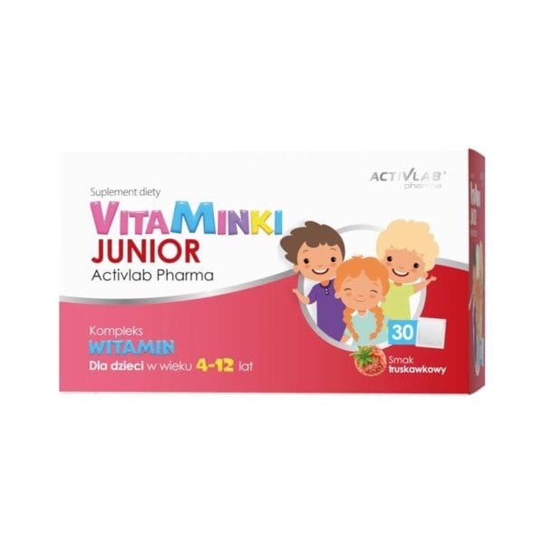 Vitamíny pre deti – VitaMinki Junior Activlab, jahodová príchuť (30 vrecúšok x 3 g)